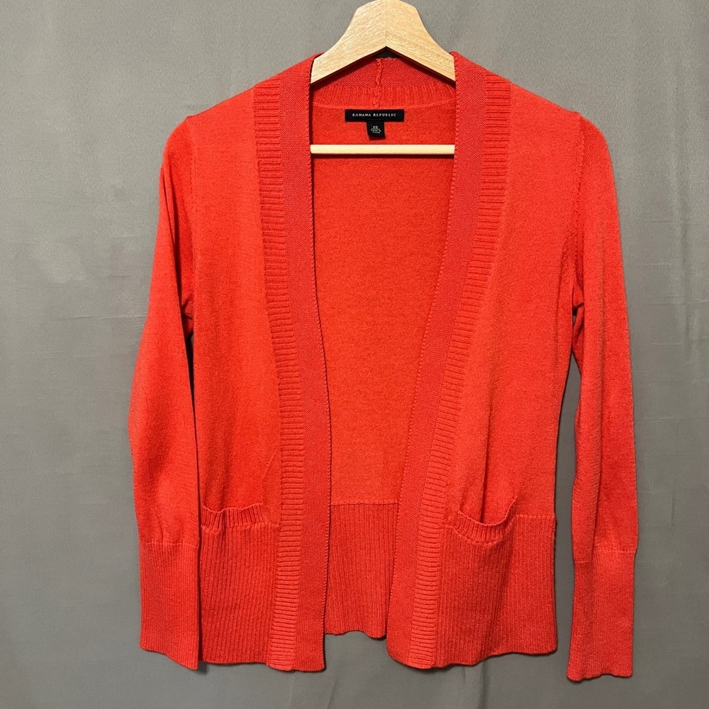 Banana Republic Wool Blend‎ Cardigan Sweater Open Front Pockets Knit Coral XS - Picture 3 of 9